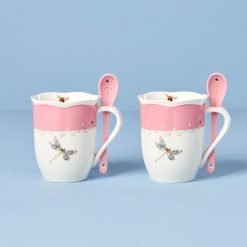 Lenox Fine Lenox Fine Butterfly Meadow Pink Mugs with Spoons, Set of 2