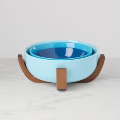 Lenox Fine Lenox Fine 24 Seven Turquoise 3-Piece Nesting Bowl Set with Wood Stand
