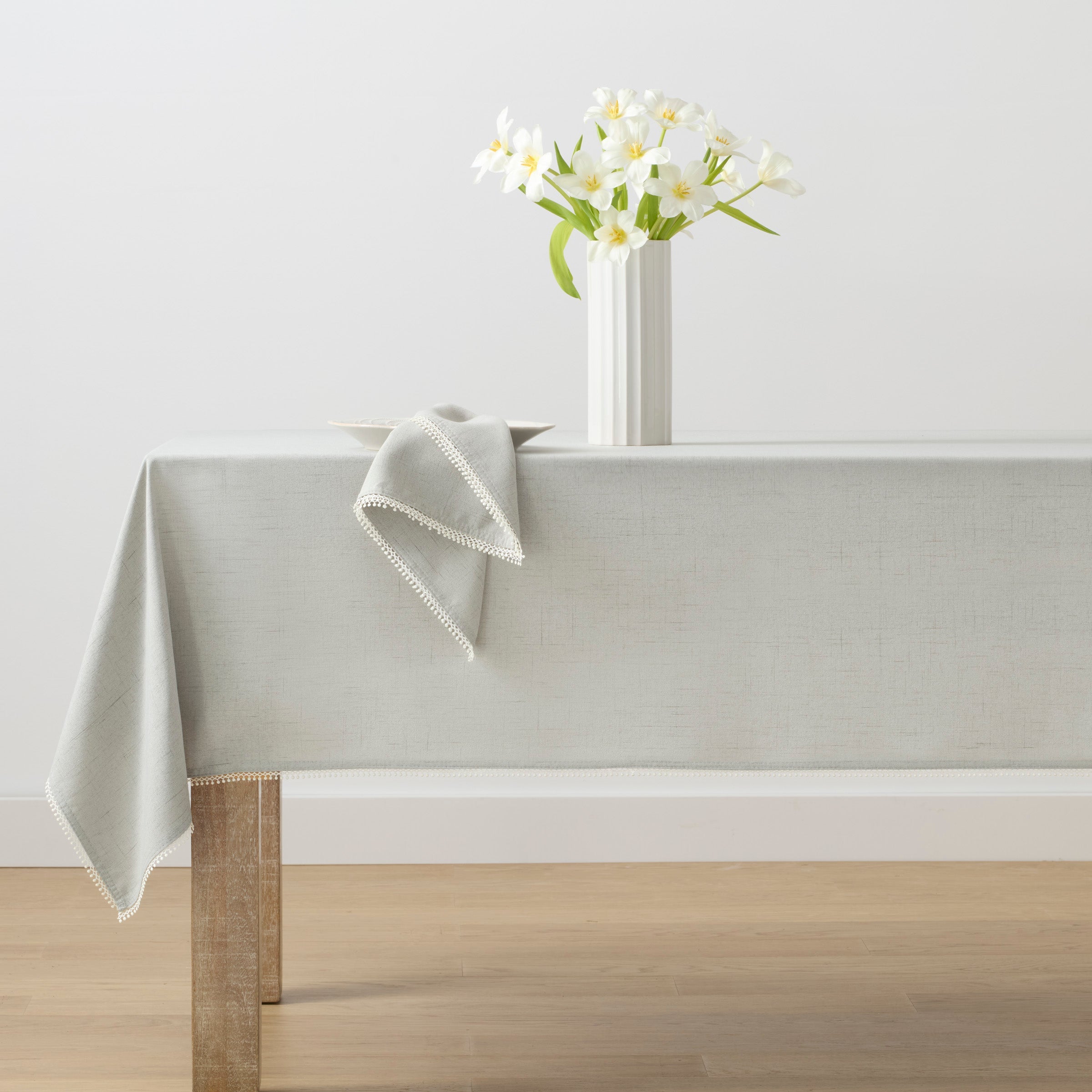 Lenox Fine Lenox Fine French Perle Solid Dove Grey 60x102 Tablecloth - Image 2