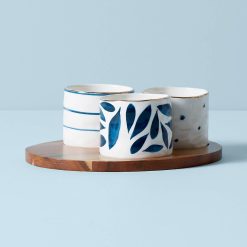 Lenox Fine Lenox Fine Blue Bay Snack Bowls with Wood Tray, Set of 3