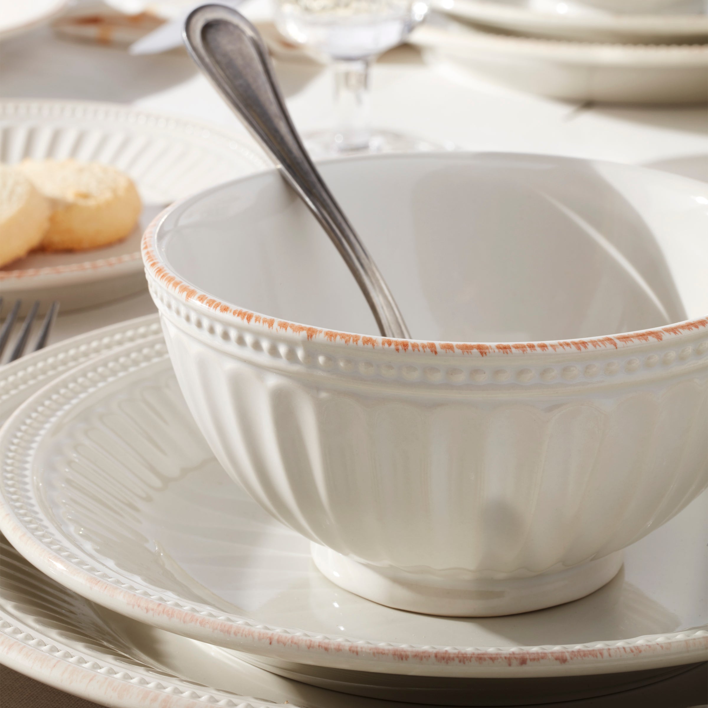 Lenox Fine Lenox Fine French Perle Groove White 18-Piece Dinnerware Set - Image 4