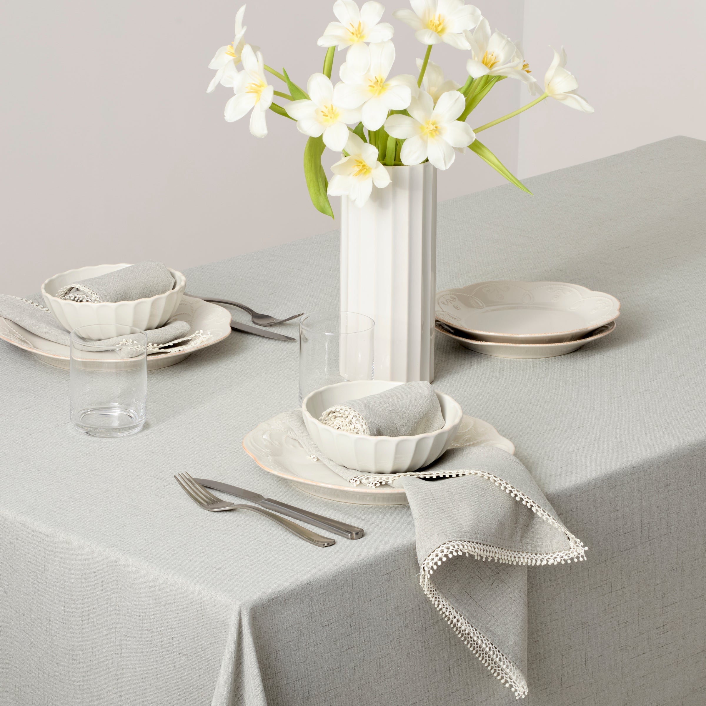 Lenox Fine Lenox Fine French Perle Dove Grey 60x84 Tablecloth - Image 4