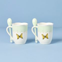Alternative view of Lenox Fine Lenox Fine Butterfly Meadow Green Mugs with Spoons, Set of 2