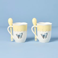 Alternative view of Lenox Fine Lenox Fine Butterfly Meadow Yellow Mugs with Spoons, Set of 2