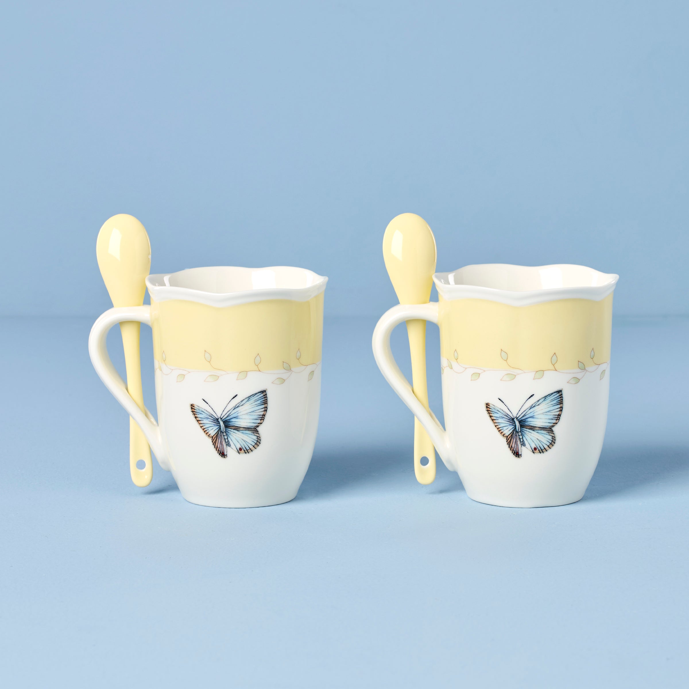 Lenox Fine Lenox Fine Butterfly Meadow Yellow Mugs with Spoons, Set of 2 - Image 2