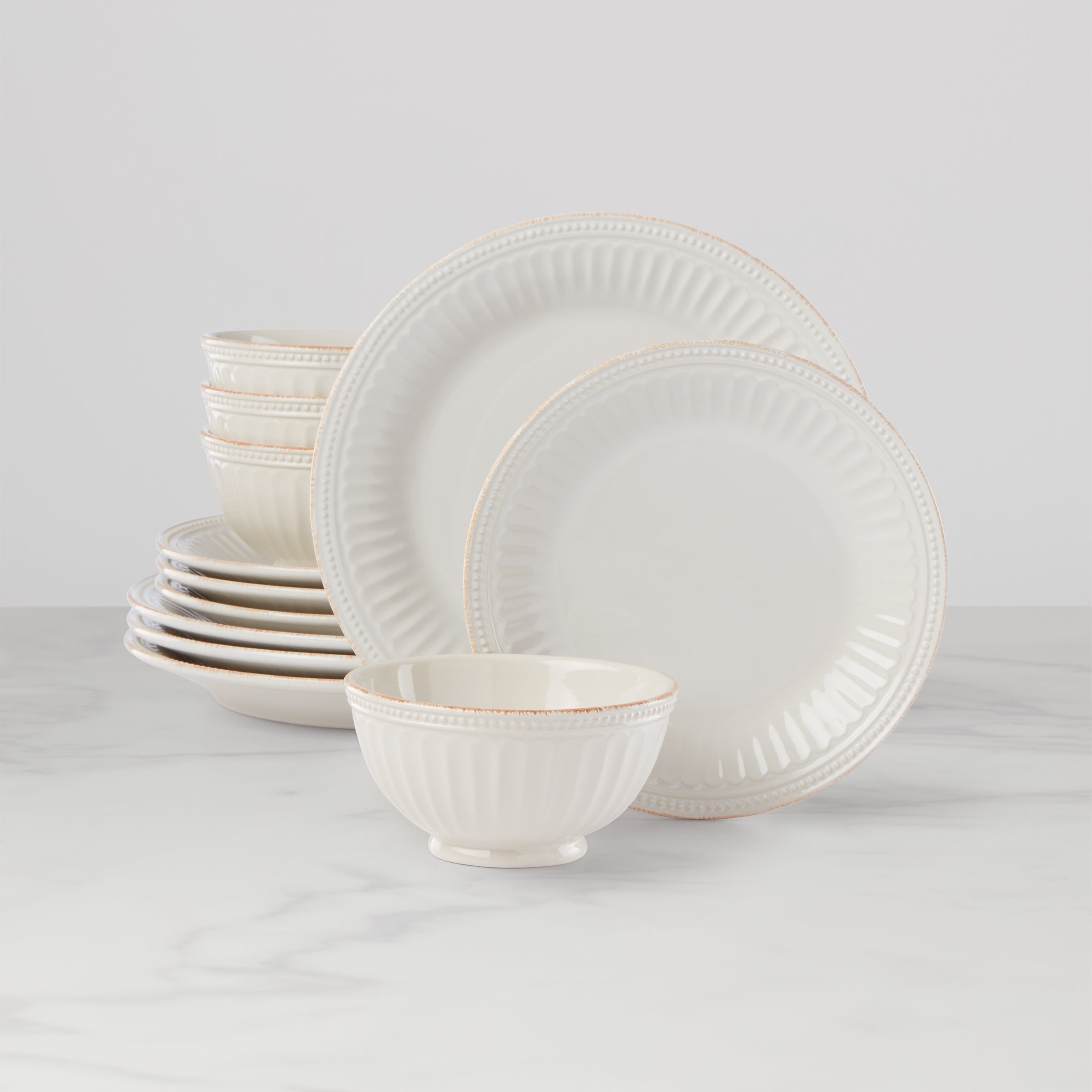 Lenox Fine Lenox Fine French Perle Groove White 12-Piece Place Setting