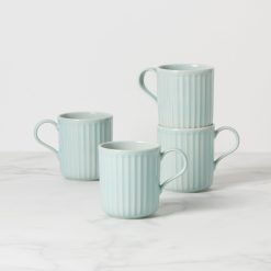 Lenox Fine Lenox Fine French Perle Scallop Ice Blue Mugs, Set of 4