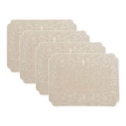 Lenox Fine Lenox Fine French Perle Linen Embroidered Placemats, Set of 4