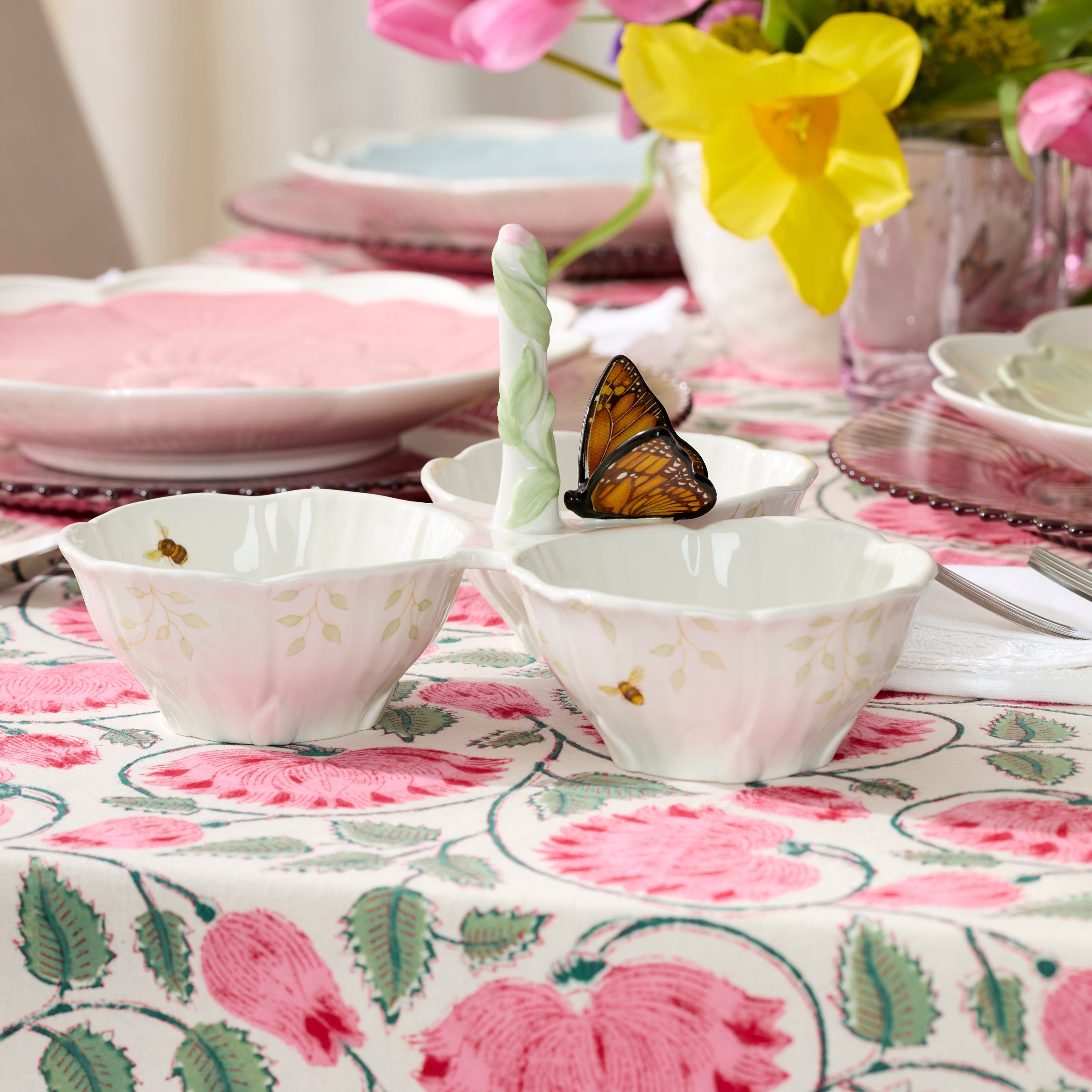 Lenox Fine Lenox Fine Butterfly Meadow Floral 3-Section Server - Image 3