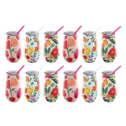 Lenox Fine Lenox Fine Floral Wine Tumbler With Straw, Set of 12