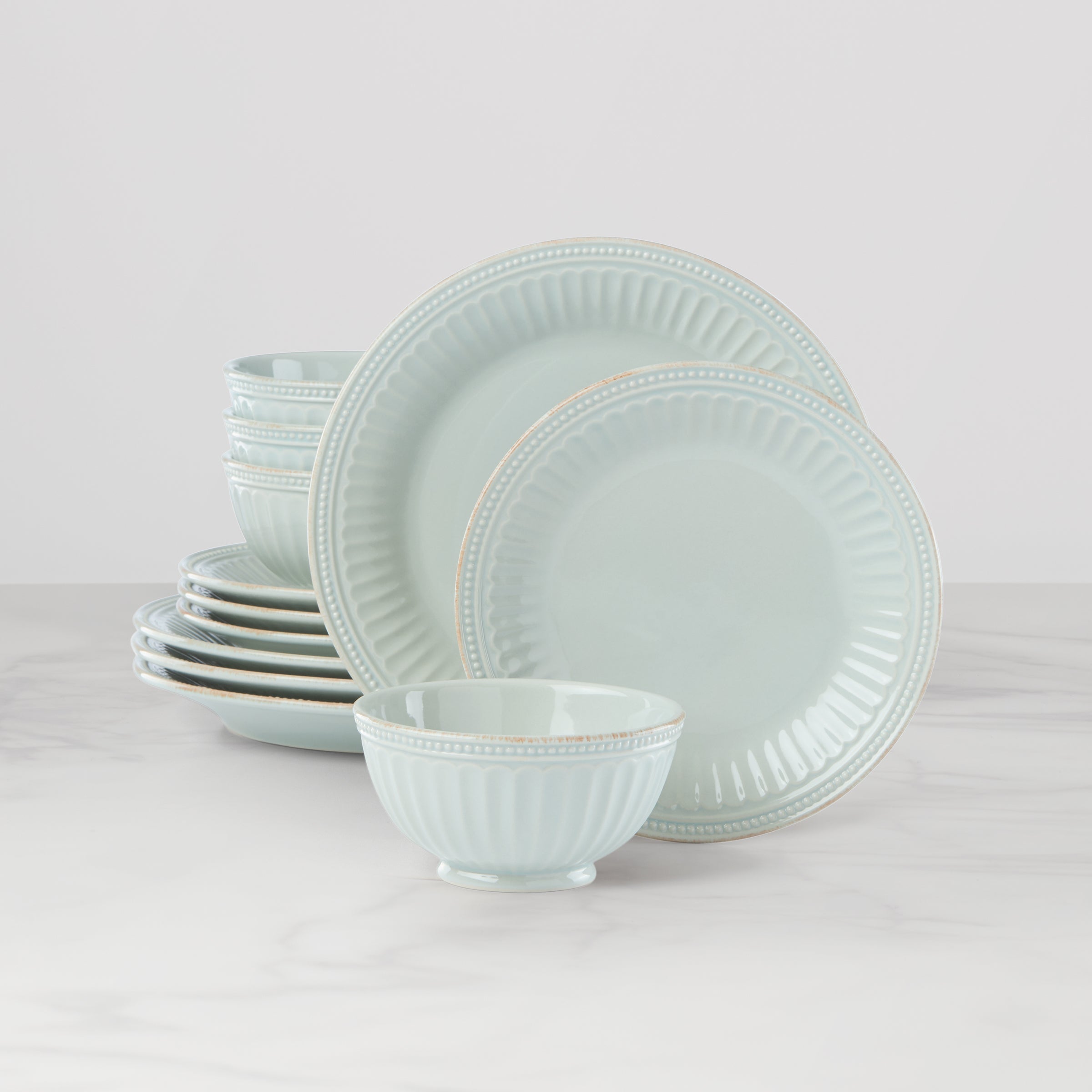 Lenox Fine Lenox Fine French Perle Groove Ice Blue 12-Piece Place Setting