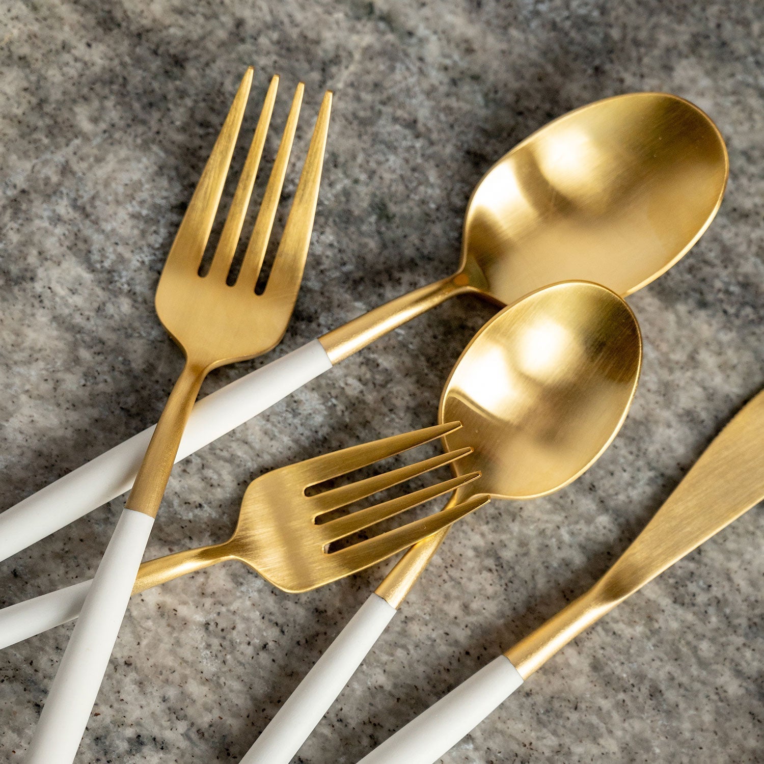 Lenox Fine Lenox Fine Mazzy Gold Satin White Pom Handle 20-Piece Flatware Set - Image 3