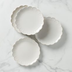 Lenox Fine Lenox Fine French Perle Scallop White Accent Plates, Set of 4