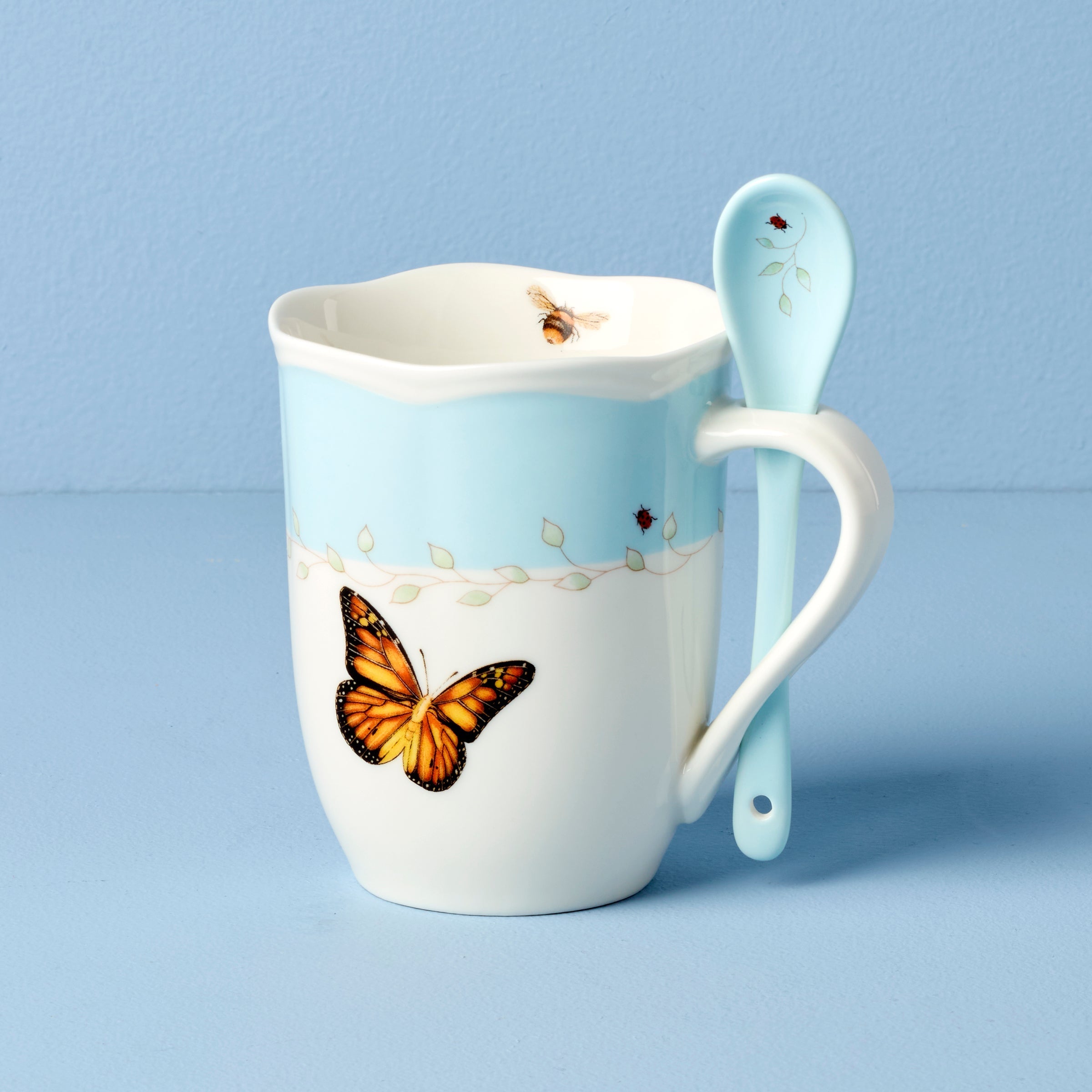 Lenox Fine Lenox Fine Butterfly Meadow Blue Mugs with Spoons, Set of 2 - Image 3