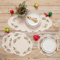Alternative view of Lenox Fine Lenox Fine French Perle Holly Embroidered Placemats - Set Of 4