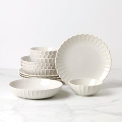 Lenox Fine Lenox Fine French Perle Scallop White 12-Piece Dinnerware Set