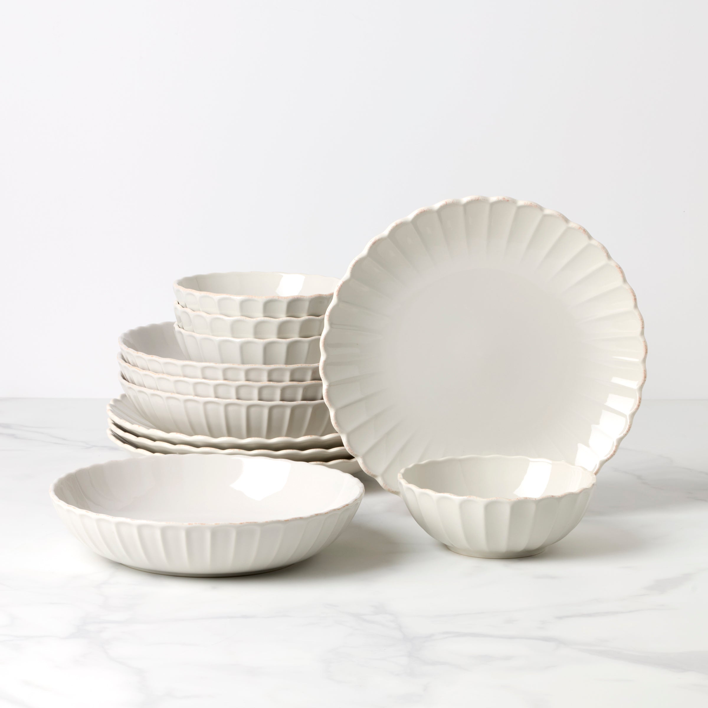 Lenox Fine Lenox Fine French Perle Scallop White 12-Piece Dinnerware Set