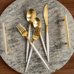 Lenox Fine Lenox Fine Mazzy Gold Satin White Pom Handle 20-Piece Flatware Set