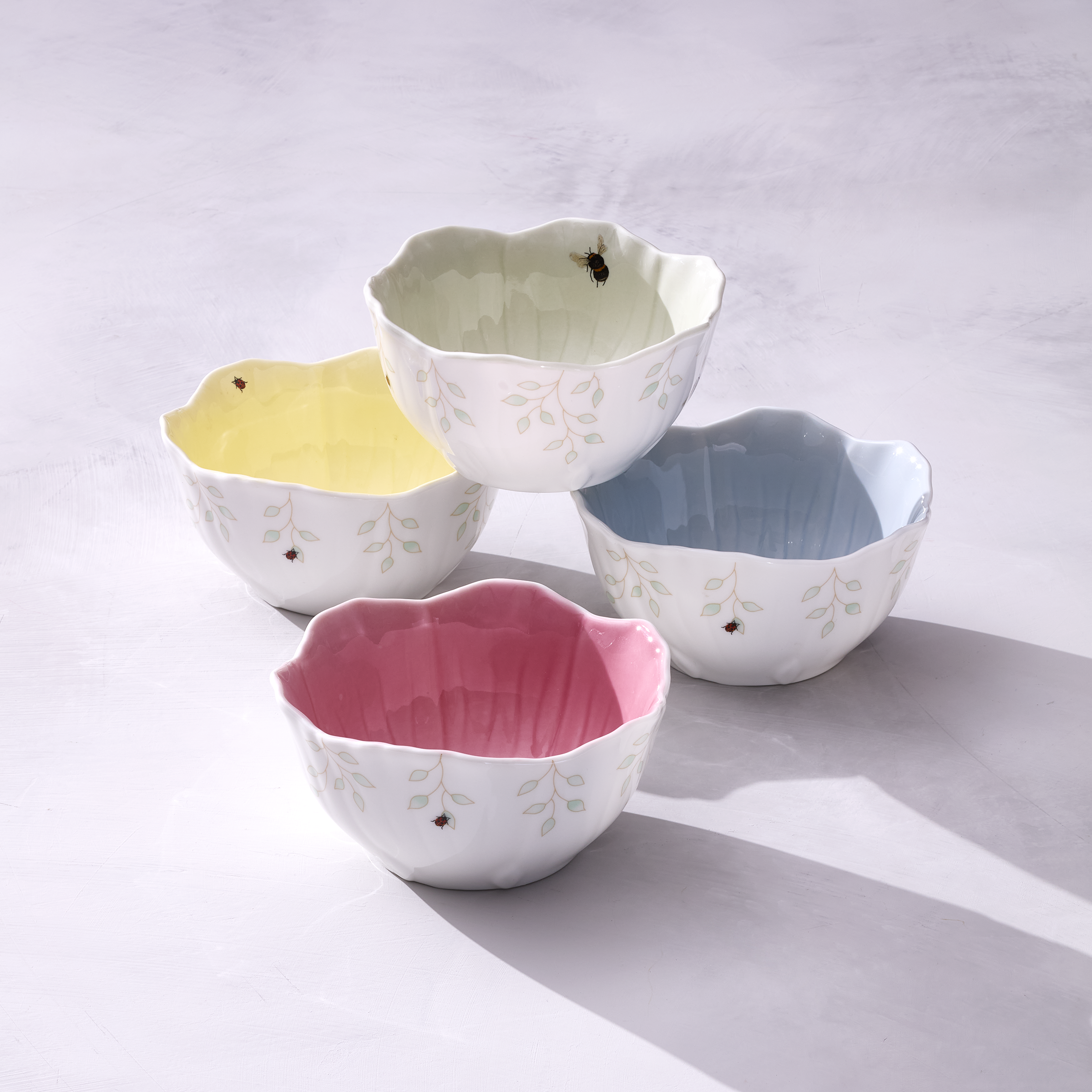 Lenox Fine Lenox Fine Butterfly Meadow Floral Yellow Dessert Bowls, Set of 4 - Image 3