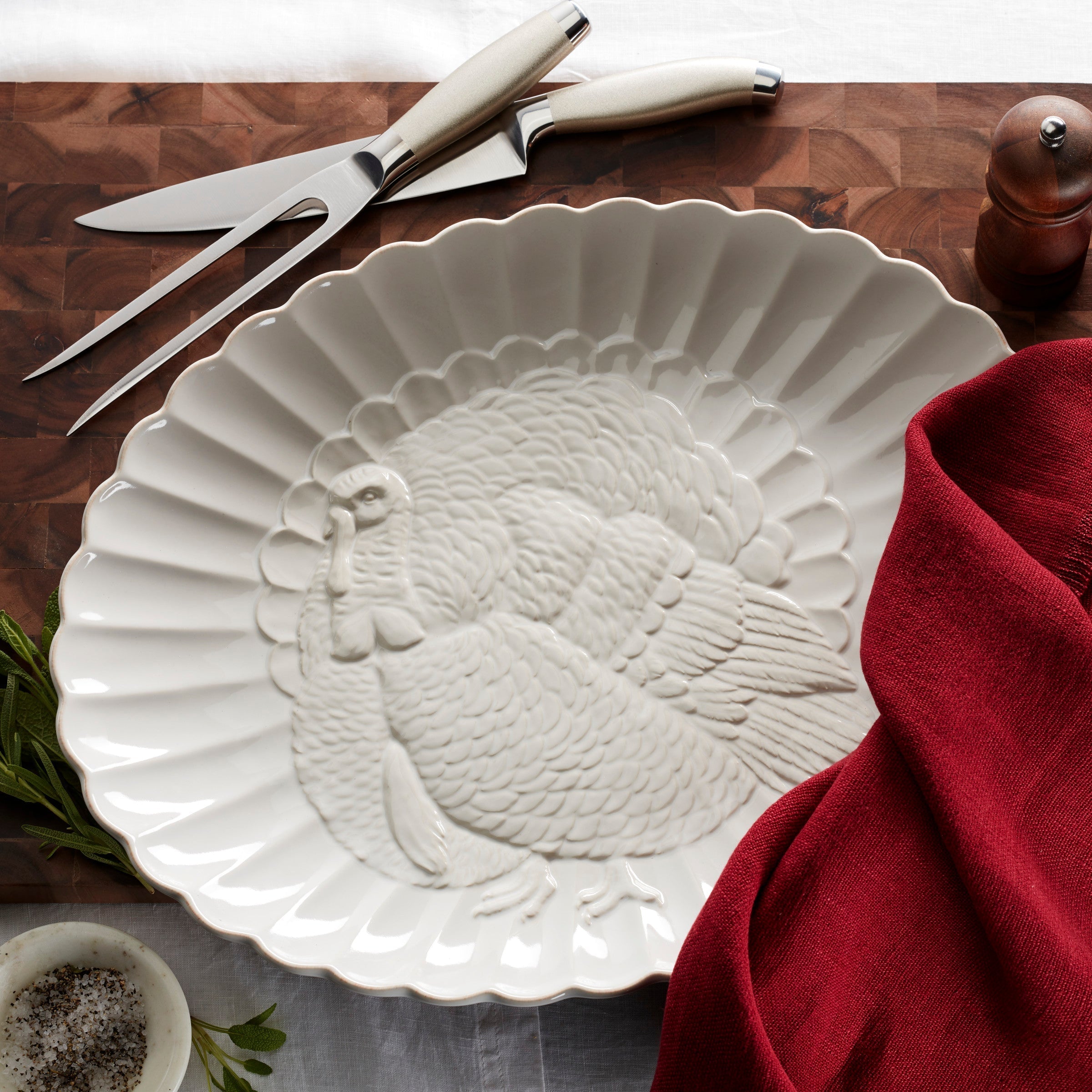 Lenox Fine Lenox Fine French Perle White Carved Turkey Platter - Image 6