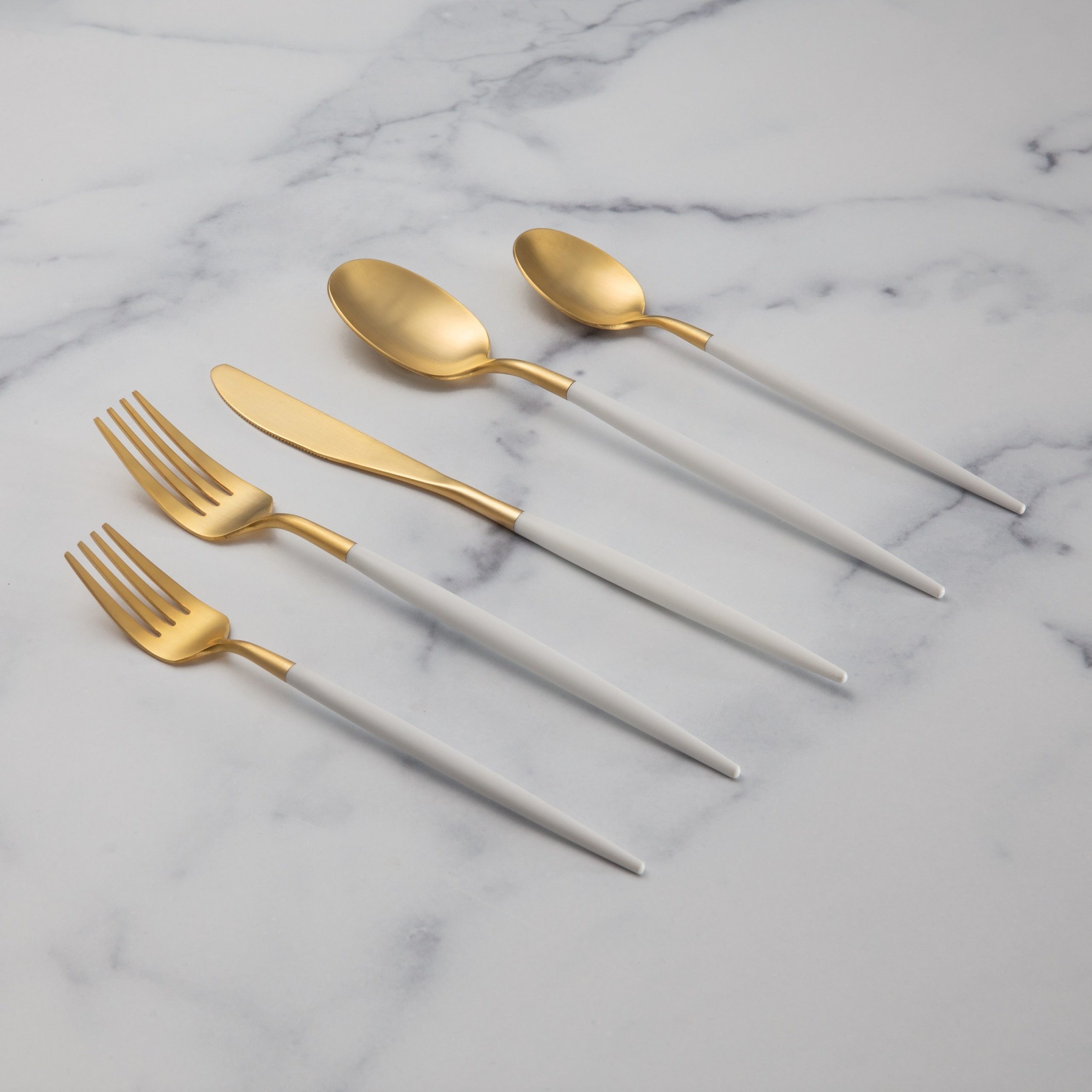 Lenox Fine Lenox Fine Mazzy Gold Satin White Pom Handle 20-Piece Flatware Set - Image 5