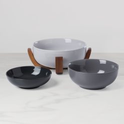 Alternative view of Lenox Fine Lenox Fine 24 Seven Pumice 3-Piece Nesting Bowl Set with Wood Stand