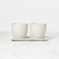 Lenox Fine Lenox Fine French Perle Scallop White 3-Piece Herb Pot Set