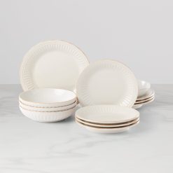 Lenox Fine Lenox Fine French Perle Groove White 12-Piece Dinnerware Set