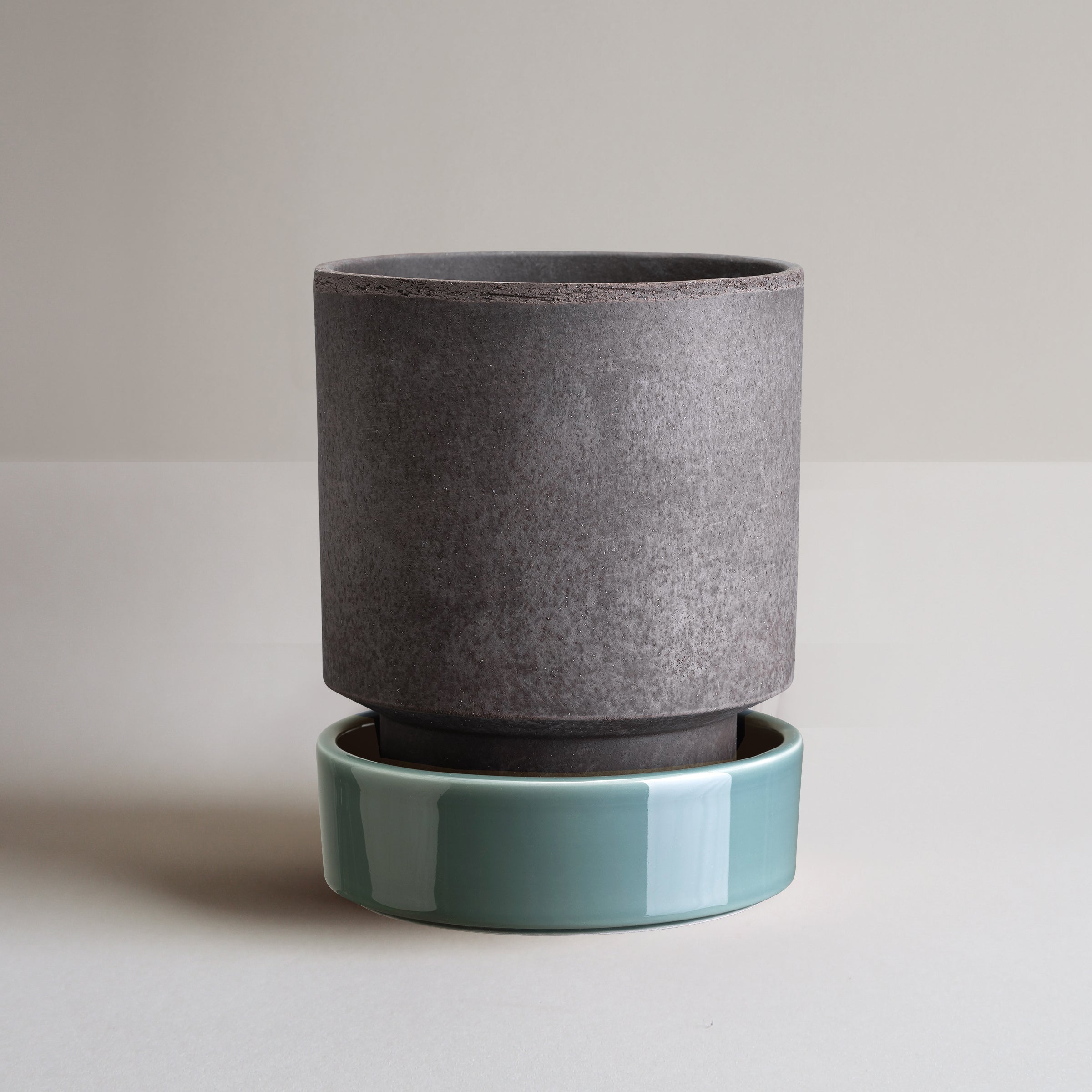 Lenox Fine Lenox Fine Hoff Raw Grey & Glazed Misty Blue 14cm Pot with Saucer - Image 2