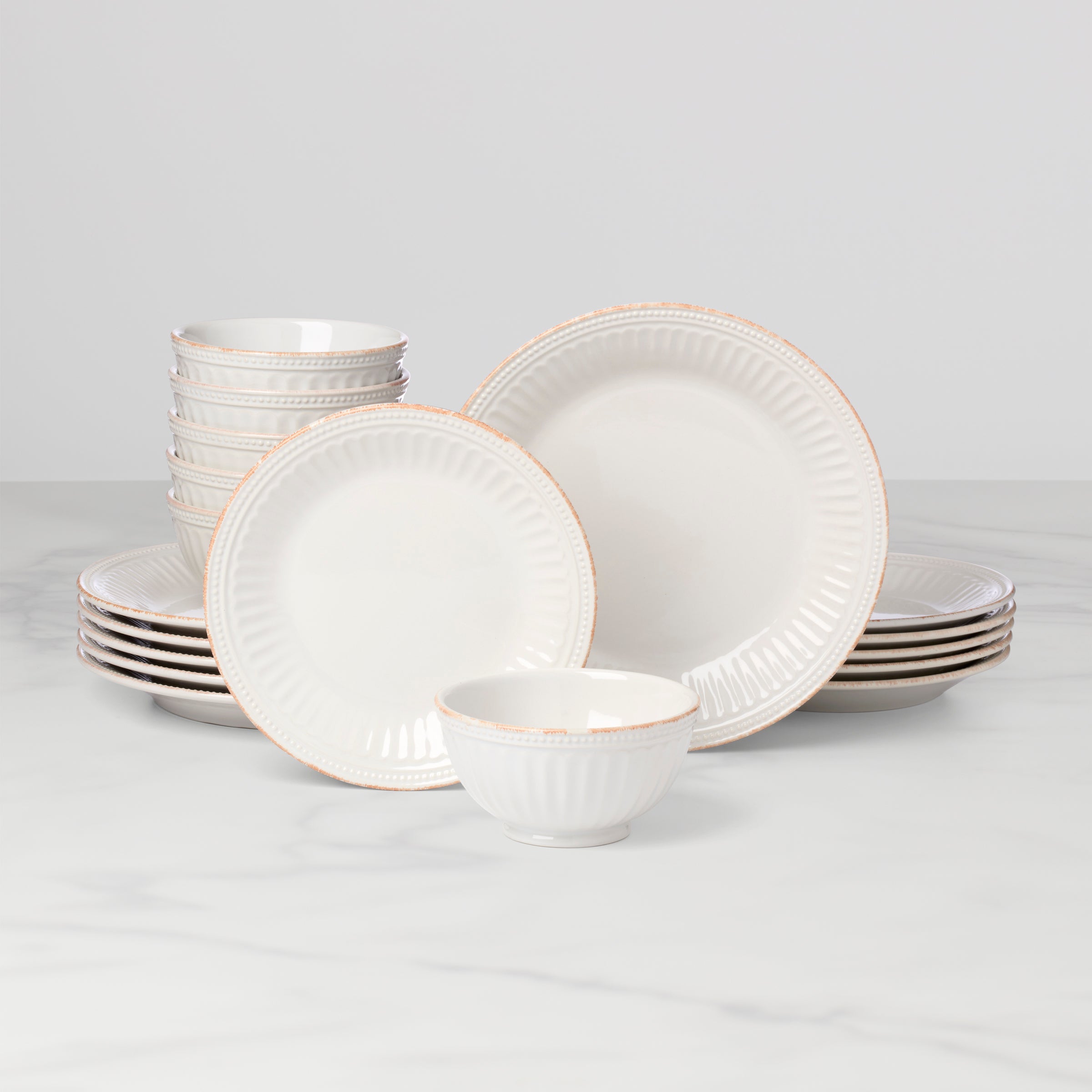 Lenox Fine Lenox Fine French Perle Groove White 18-Piece Dinnerware Set