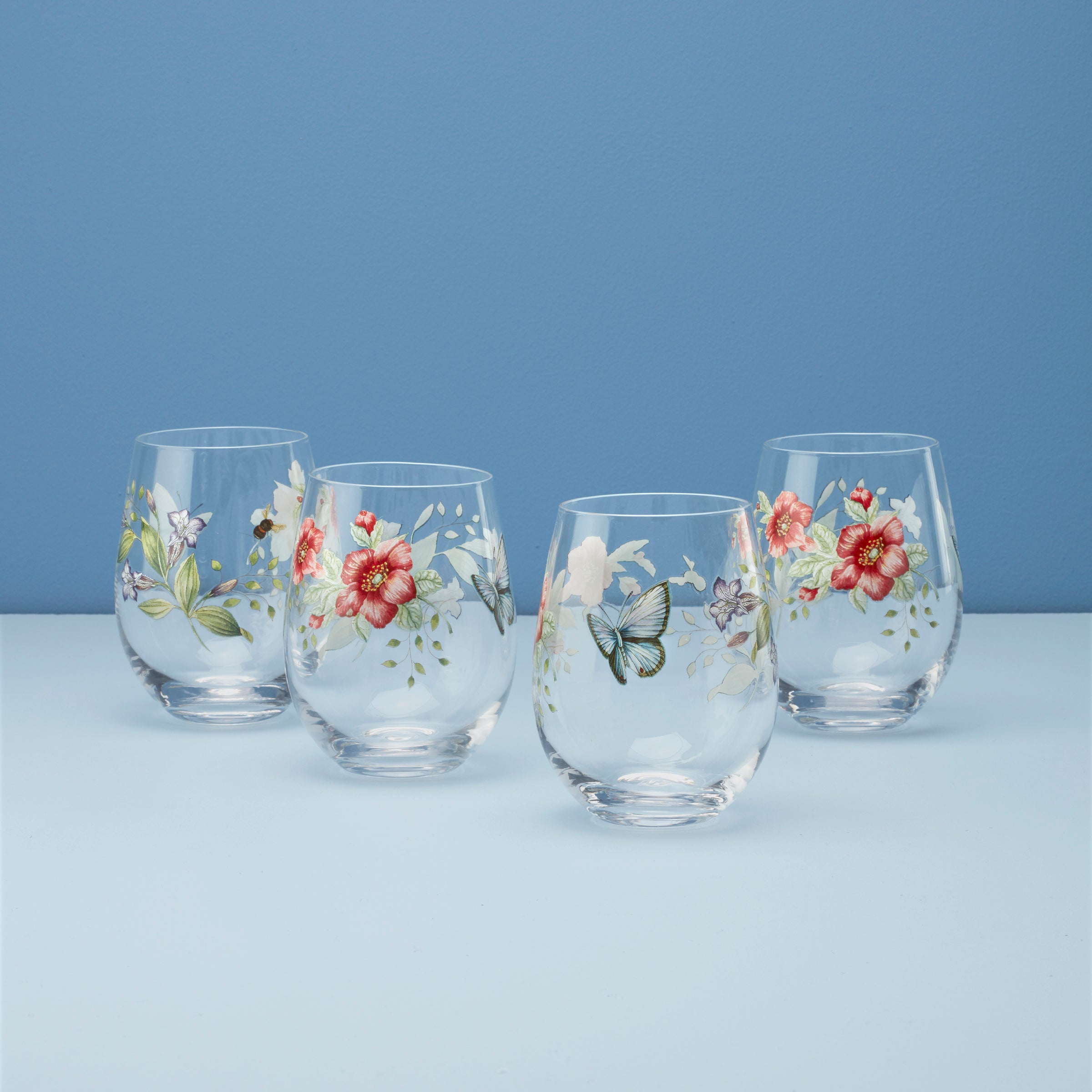 Lenox Fine Lenox Fine Butterfly Meadow Stemless Wine Glasses, Set of 4