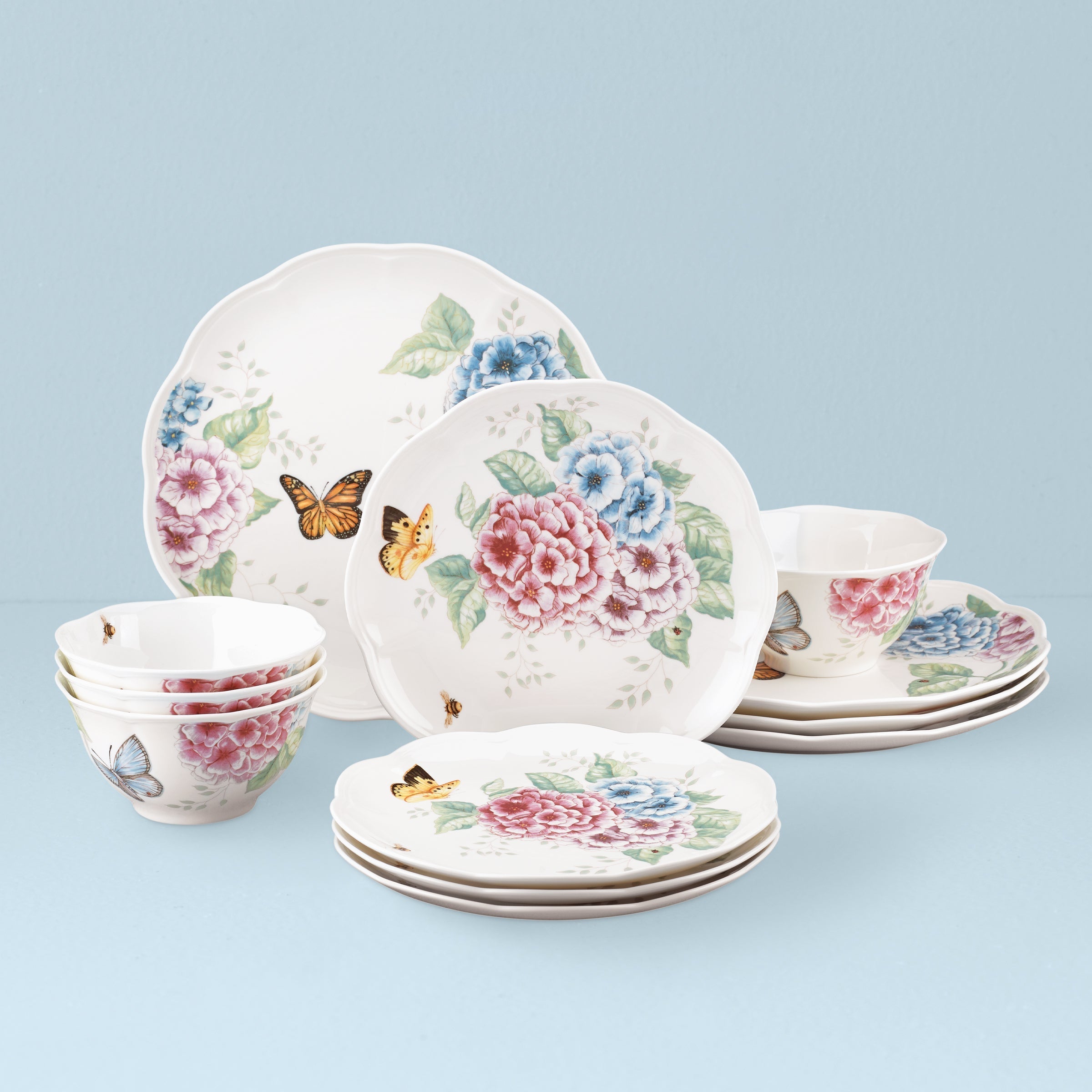 Lenox Fine Lenox Fine Butterfly Meadow Hydrangea 12-Piece Dinnerware Set