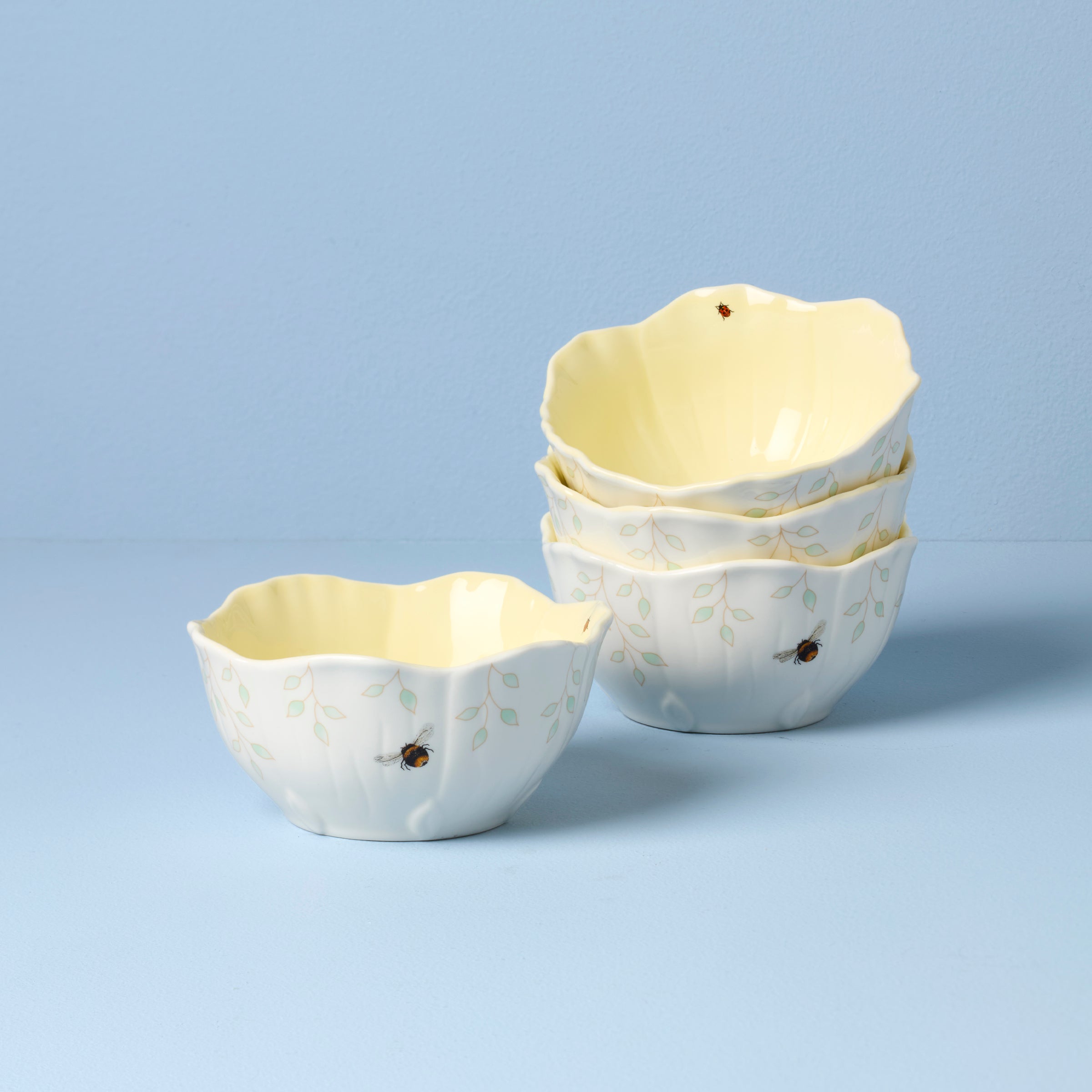 Lenox Fine Lenox Fine Butterfly Meadow Floral Yellow Dessert Bowls, Set of 4