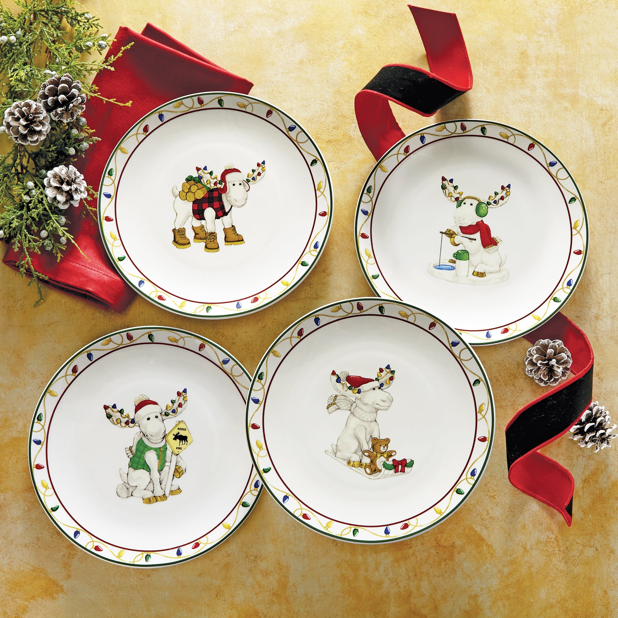 Lenox Fine Lenox Fine Merry Marcel Moose 4-Piece Dessert Plate Set - Image 6