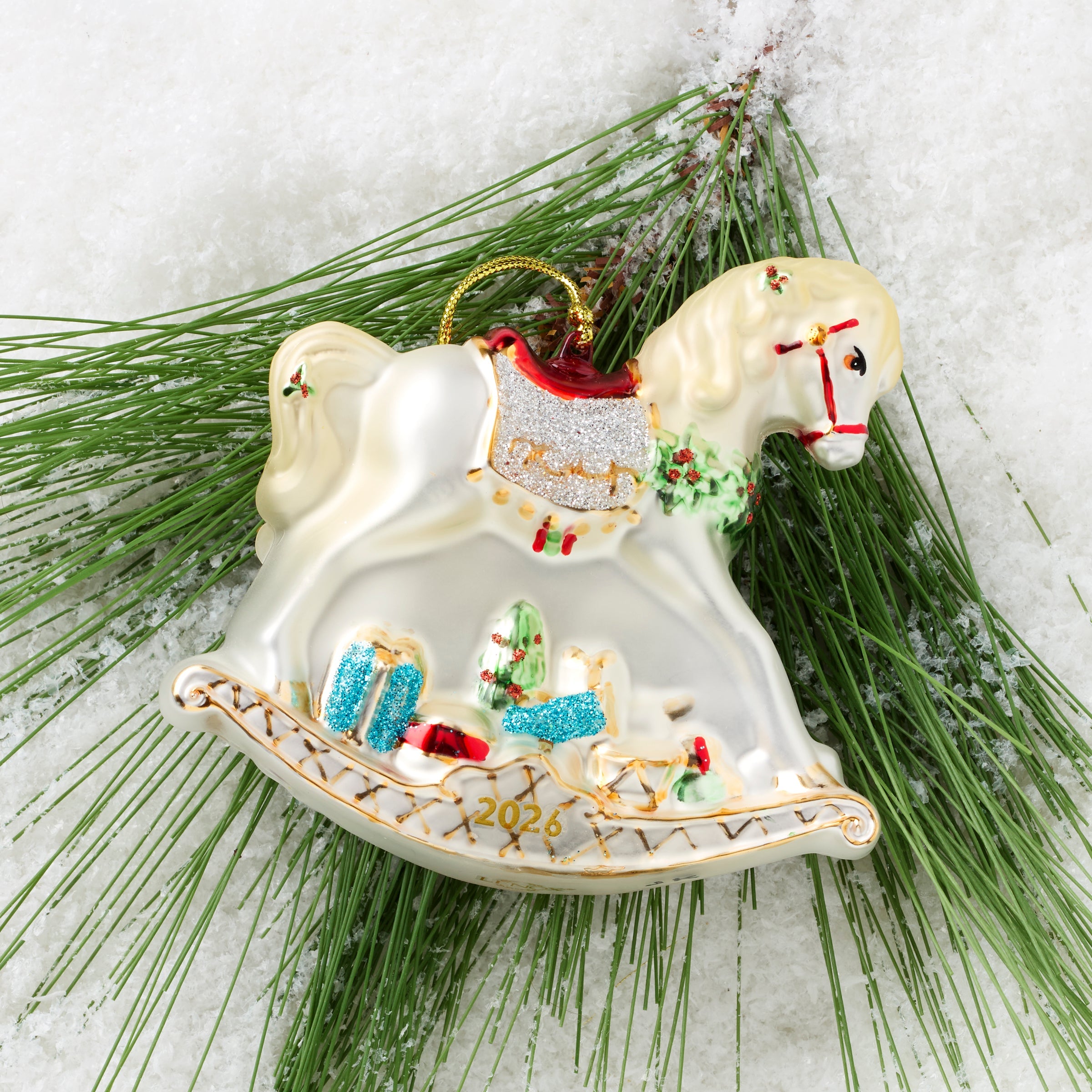 Lenox Fine Lenox Fine 2026 Retro Blown Glass Baby's 1st Rocking Horse Ornament - Image 3