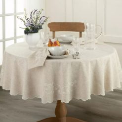 Lenox Fine Lenox Fine French Perle Linen Embroidered 70x70 Round Tablecloth