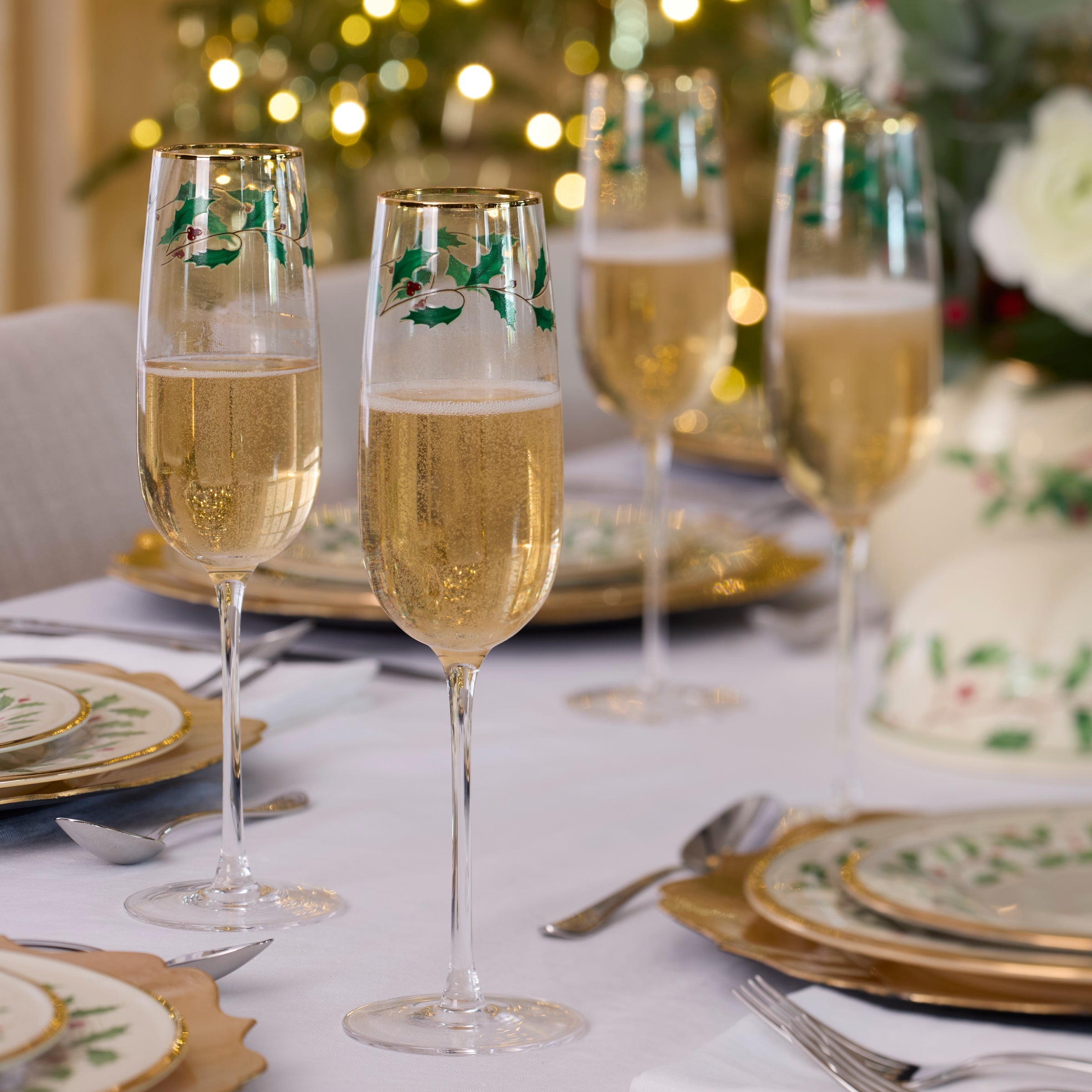 Lenox Fine Lenox Fine Holiday Decal Flute Glasses, Set of 4 - Image 5