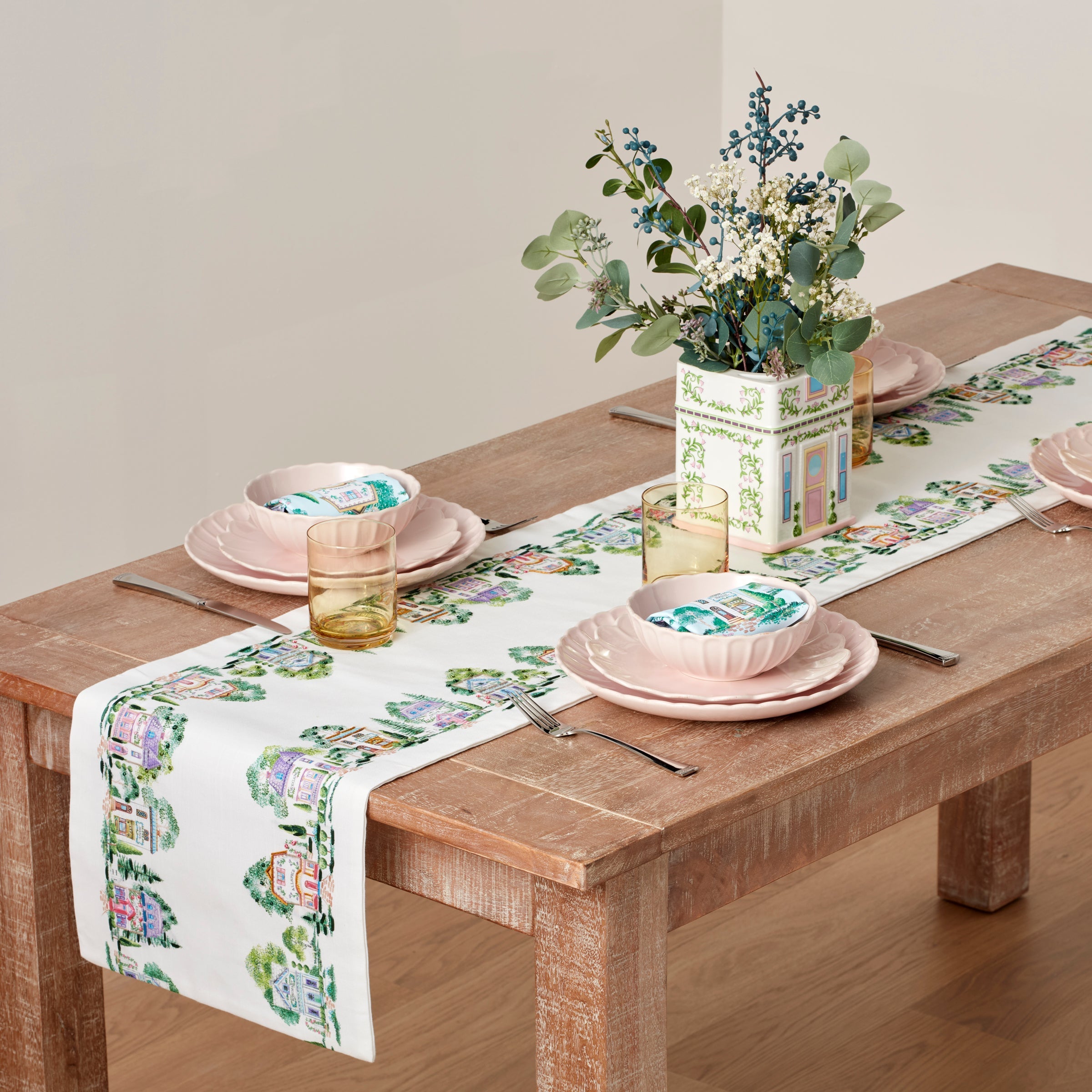 Lenox Fine Lenox Fine Lenox Spice Village Print Embroidered 14x70 Table Runner