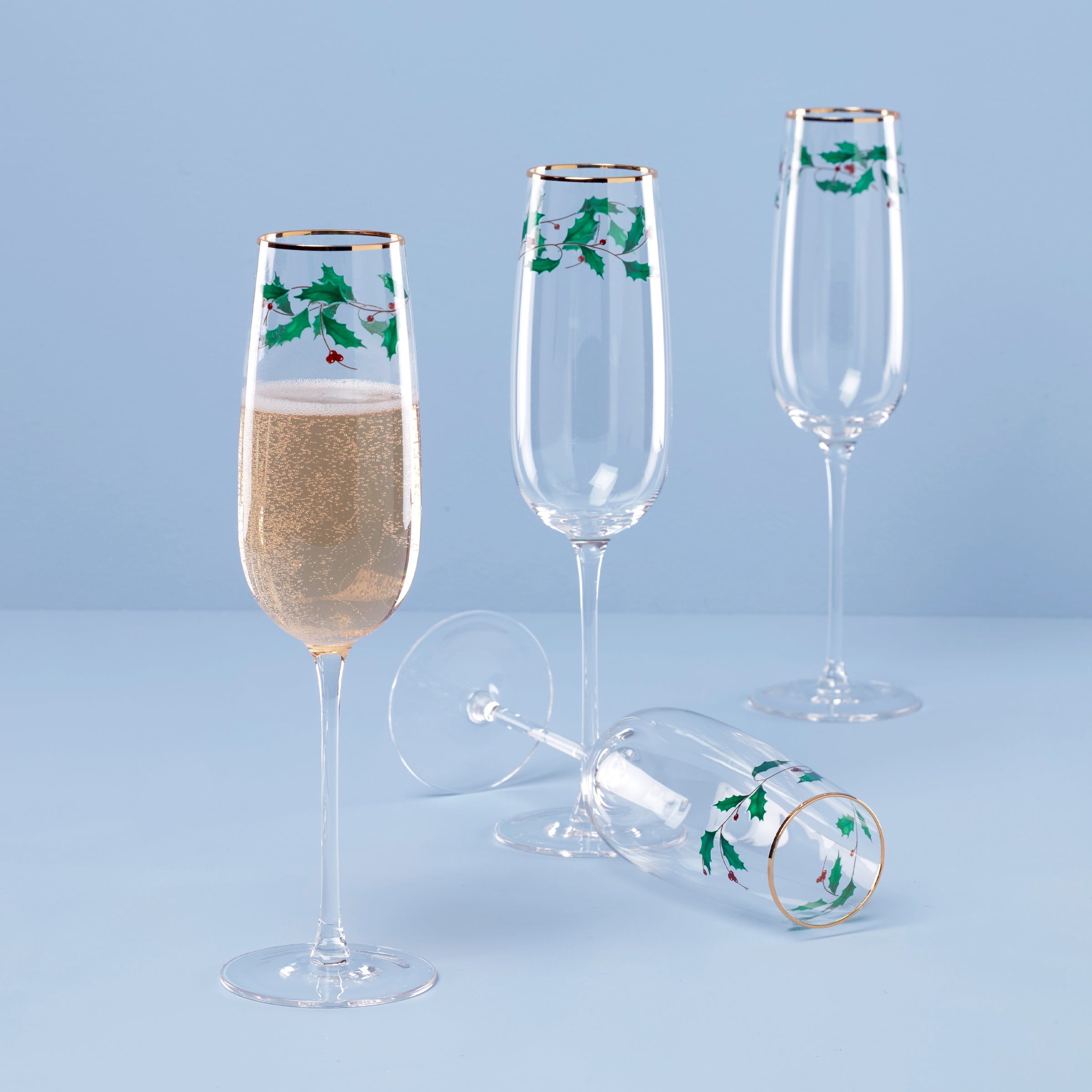 Lenox Fine Lenox Fine Holiday Decal Flute Glasses, Set of 4 - Image 2