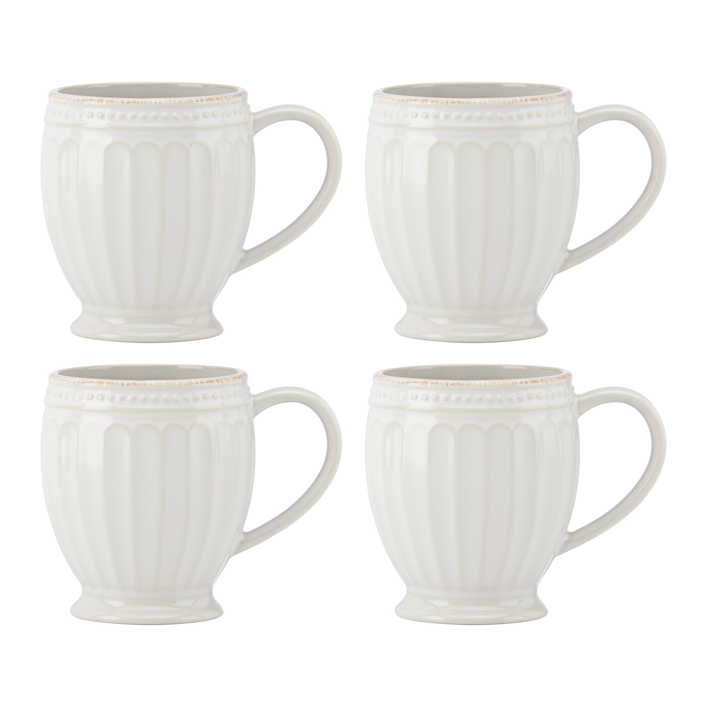 Lenox Fine Lenox Fine French Perle Groove White Mugs, Set of 4