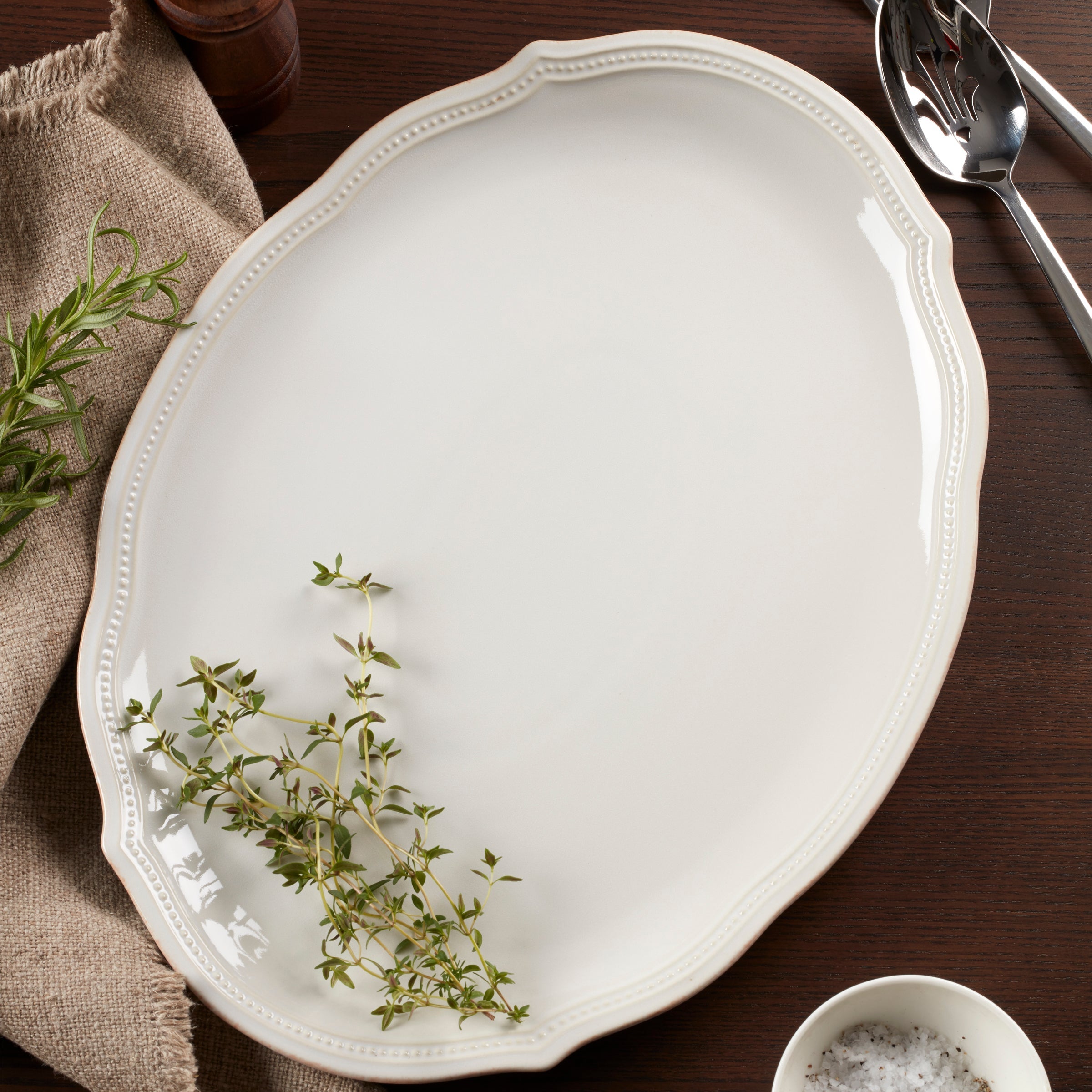 Lenox Fine Lenox Fine French Perle Bead White Oval Platter - Image 3