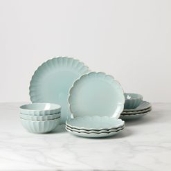 Lenox Fine Lenox Fine French Perle Scallop Ice Blue 12-Piece Dinnerware Set