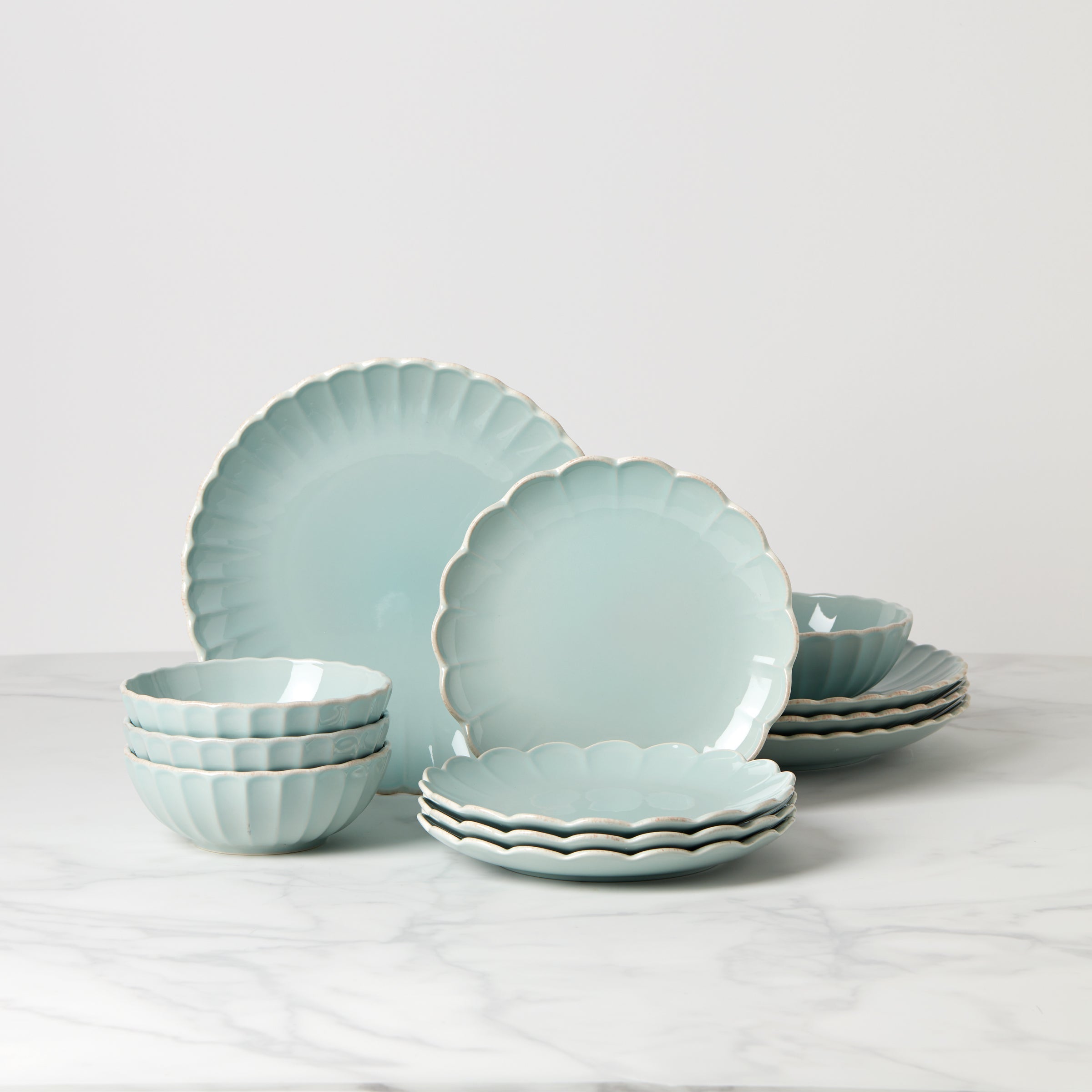 Lenox Fine Lenox Fine French Perle Scallop Ice Blue 12-Piece Dinnerware Set