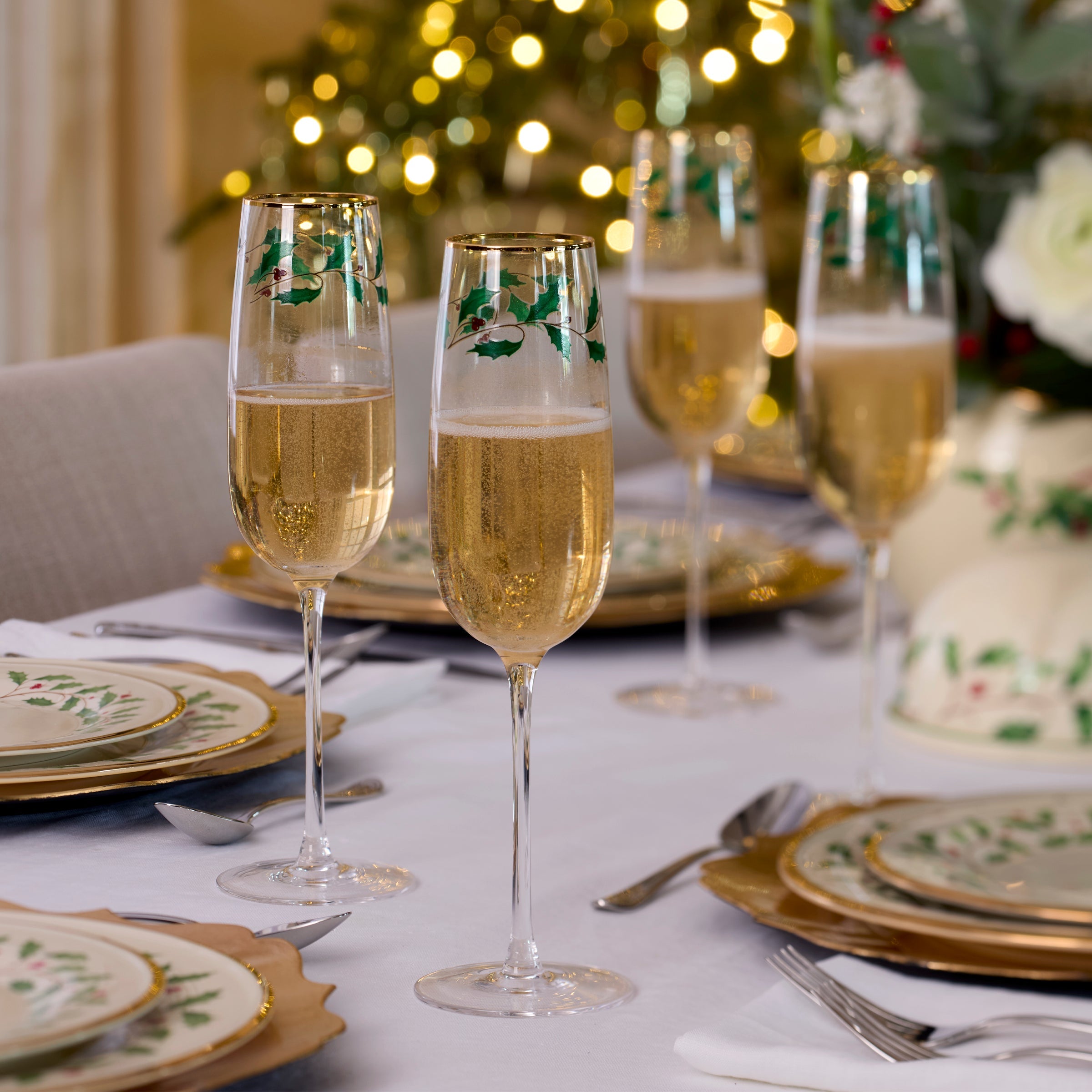 Lenox Fine Lenox Fine Holiday Decal Flute Glasses, Set of 4 - Image 3
