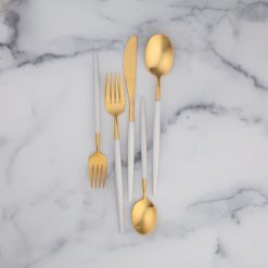 Alternative view of Lenox Fine Lenox Fine Mazzy Gold Satin White Pom Handle 20-Piece Flatware Set