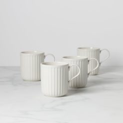 Lenox Fine Lenox Fine French Perle Scallop White Mugs, Set of 4