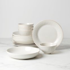 Lenox Fine Lenox Fine French Perle Groove White 12-Piece Dinnerware Set