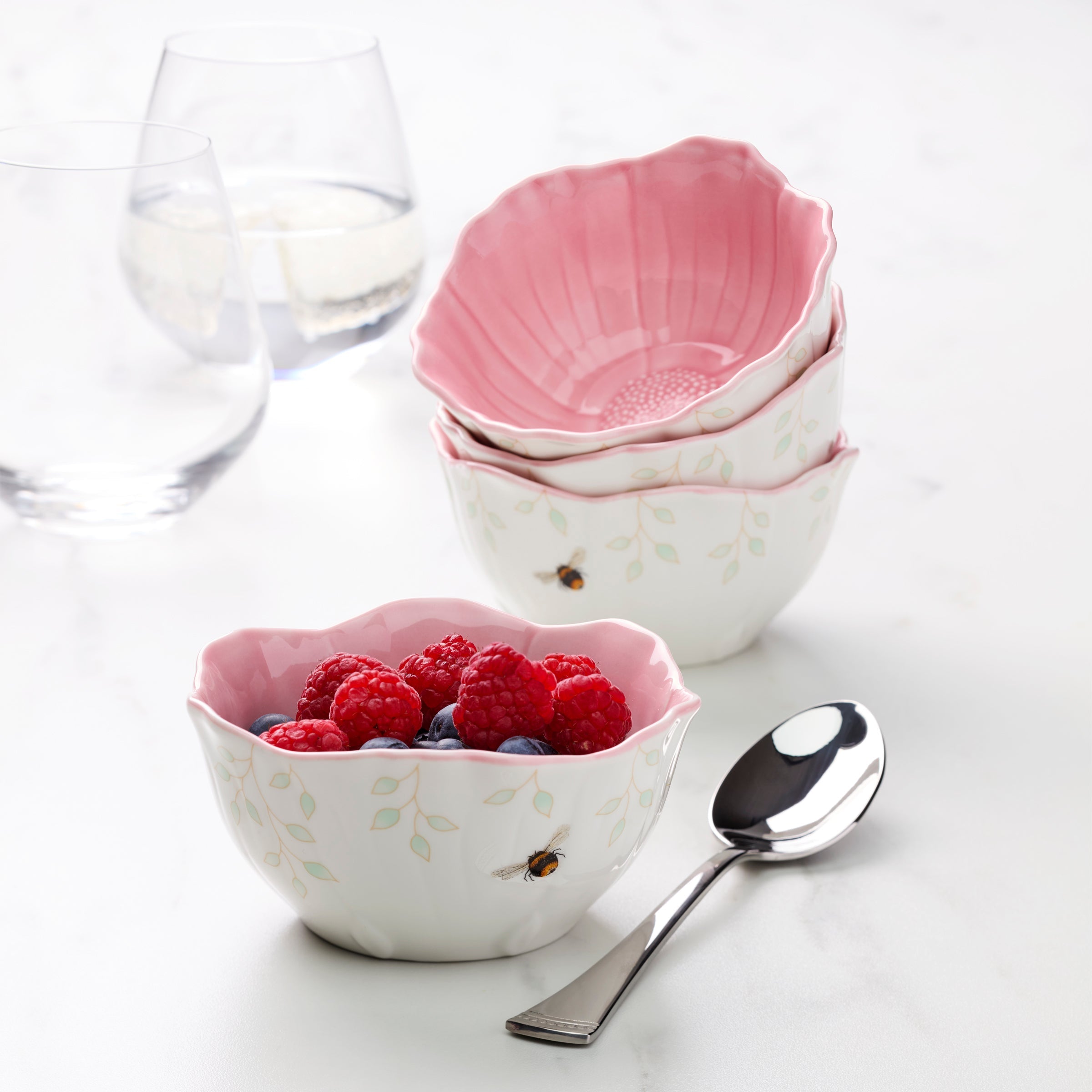 Lenox Fine Lenox Fine Butterfly Meadow Floral Pink Dessert Bowls, Set of 4 - Image 2