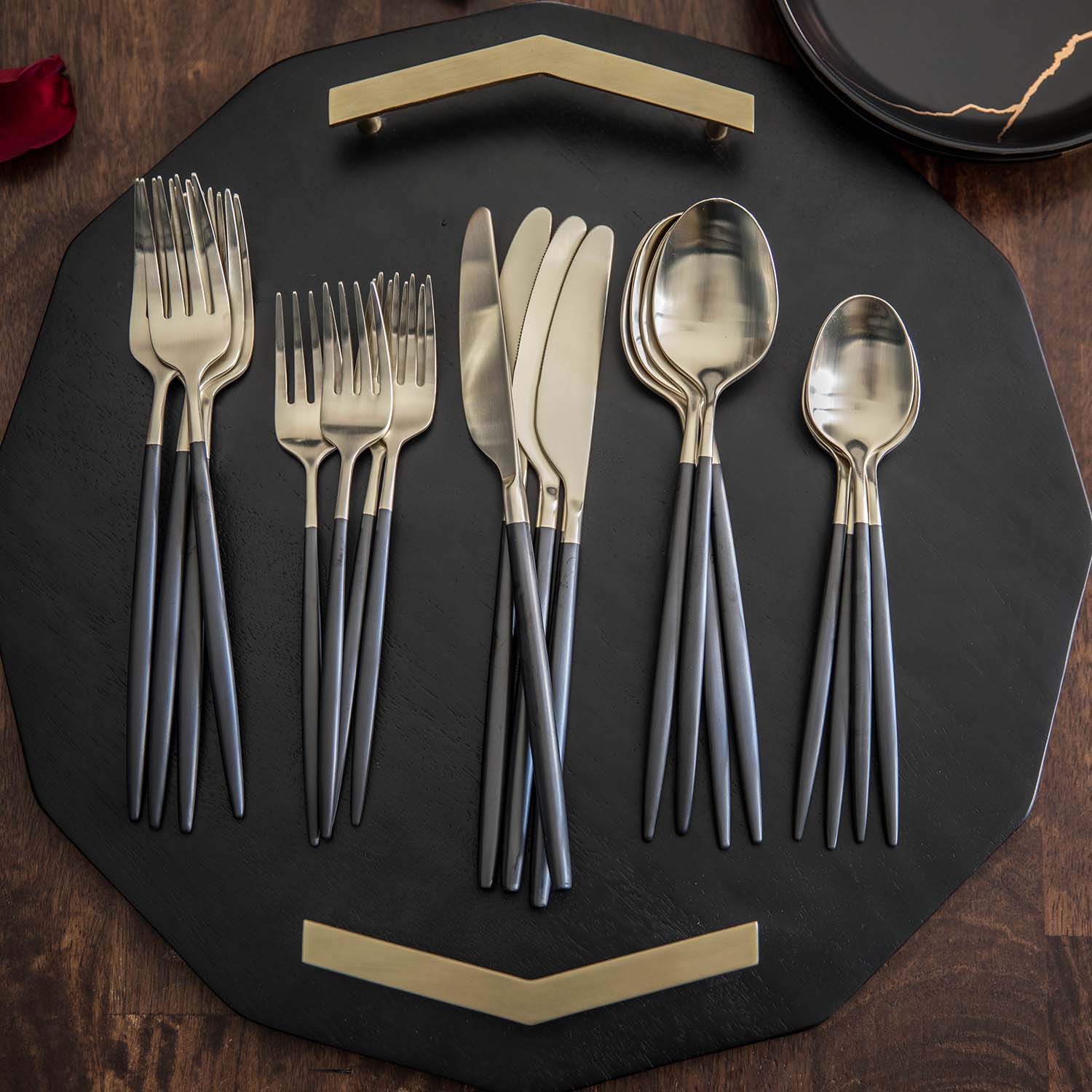 Lenox Fine Lenox Fine Gaze Black Champagne Satin 20-Piece Flatware Set - Image 2