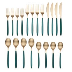 Lenox Fine Lenox Fine Kiernan Champagne Satin Green Handle 20-Piece Flatware Set